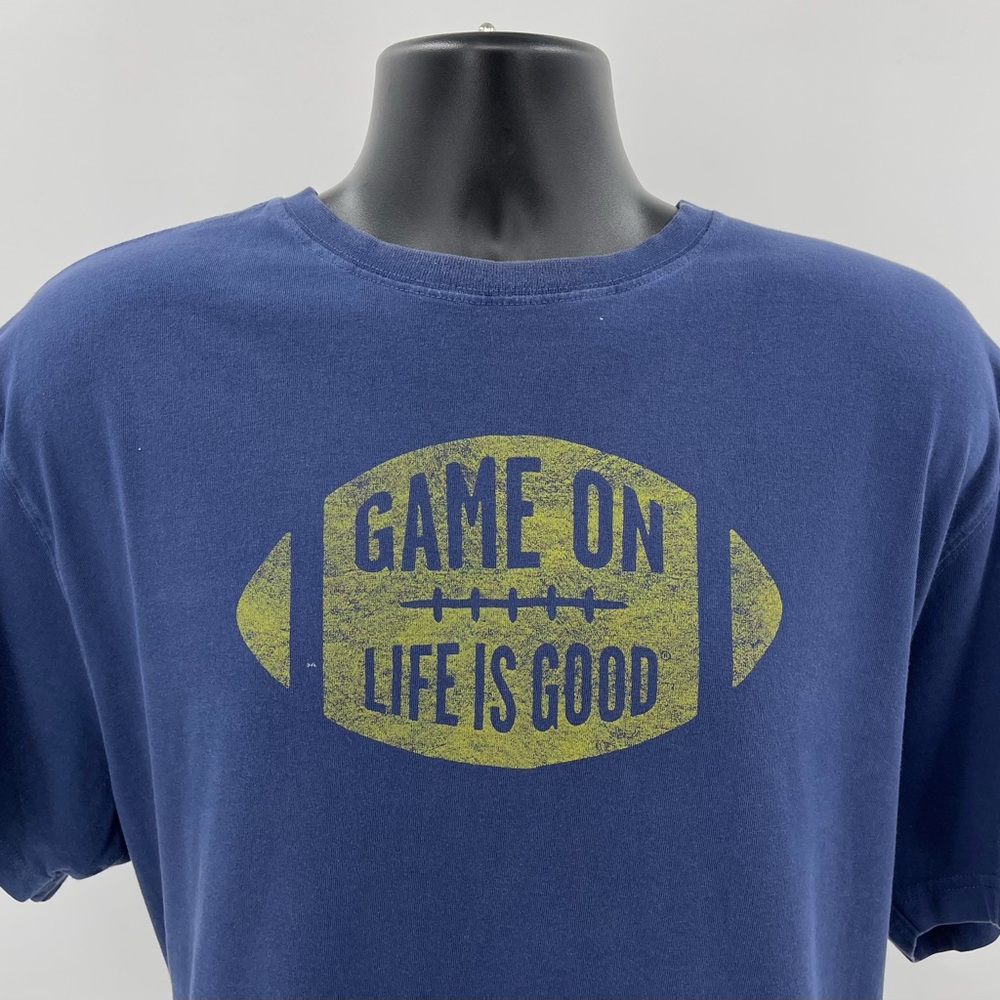 Life Is Good “Game On” Tee T-Shirt Blue Short Sleeve Crew Neck Football *READ** - Picture 5 of 8